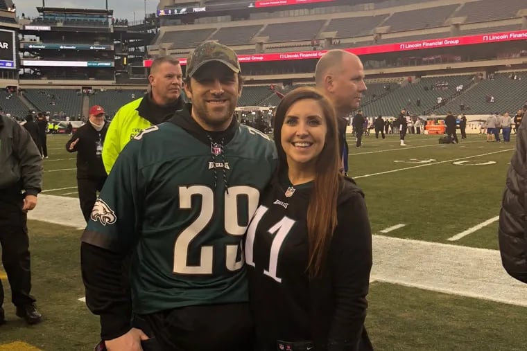Chris Serle and his wife, Heather, on the field of Lincoln Financial Field for an Eagles game the former Navy SEAL and Delaware County native only thought he’d see on television at home in Virginia.