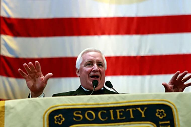 Gov. Corbett speaking at the Pennsylvania Society Dinner on Saturday night. The event began in 1899, with a dinner at the Waldorf-Astoria for transplanted Pennsylvanians. (Hillary Petrozziello / Staff Photographer)