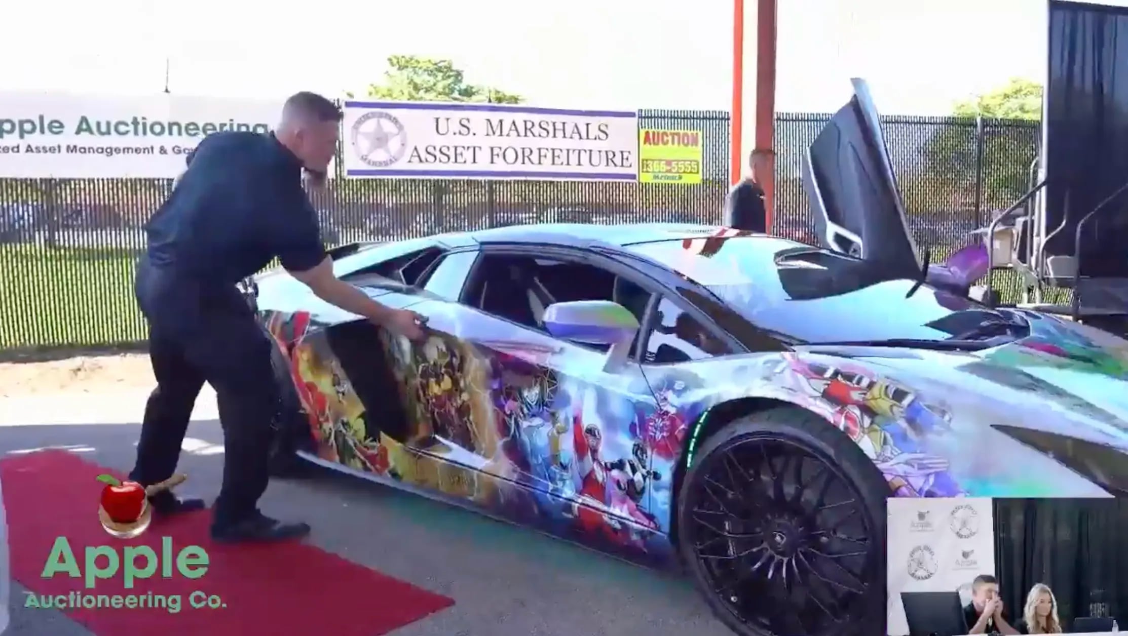 A custom-designed Power Rangers-themed Lamborghini Aventador sold for $441,000 Friday as federal authorities auctioned off assets seized from South Jersey YouTuber Omi in a Hellcat in Baltimore.