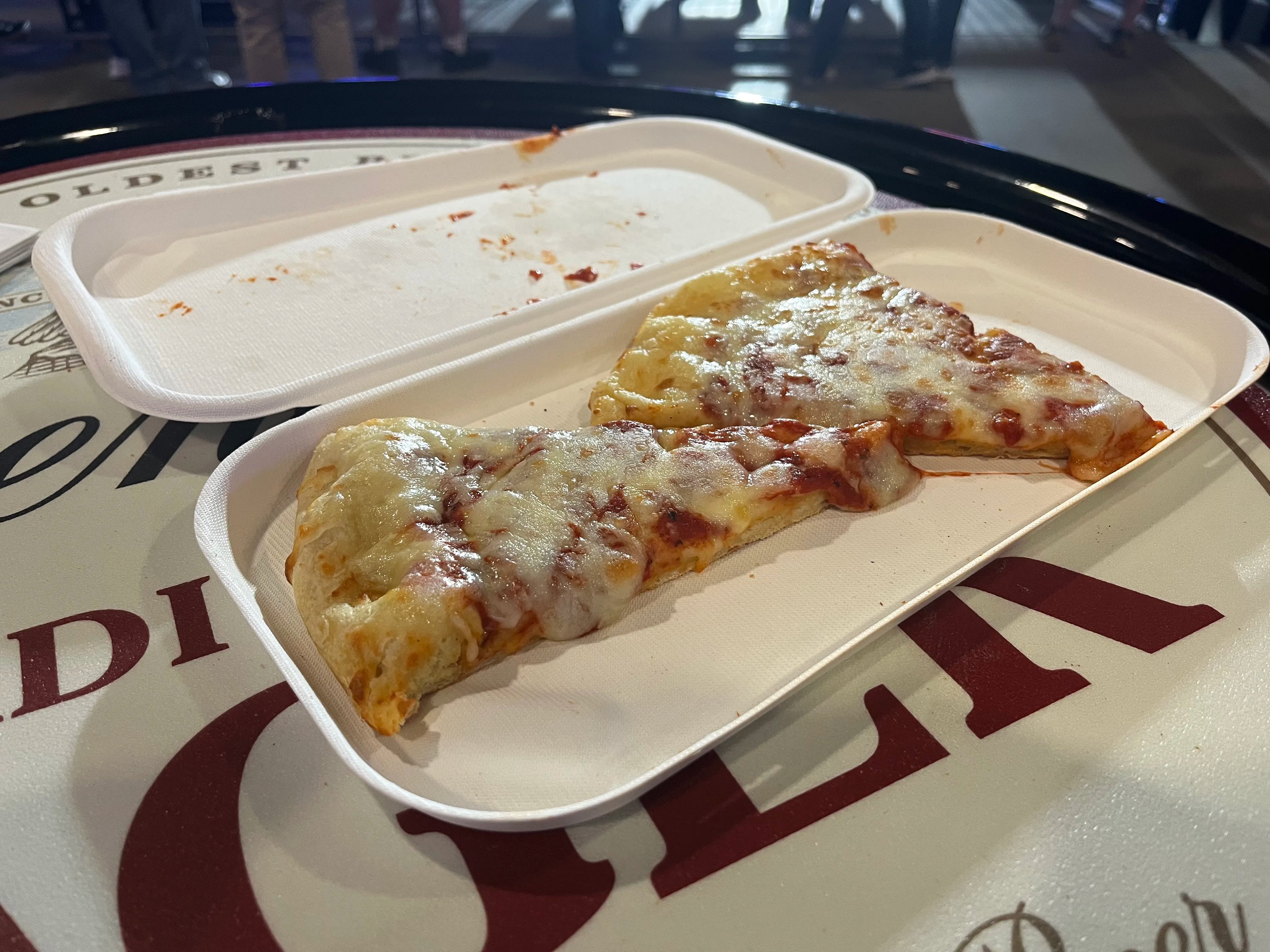 Slice of cheese pizza from Shibe Park Eatery concession stand at Citizen's Bank Park.