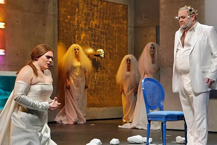Bacchus (Kevin Ray) awakens Ariadne (Heather Stebbins) in the Curtis Institute of Music's production of &quot;Ariadne auf Naxos.&quot; (CORY WEAVER)