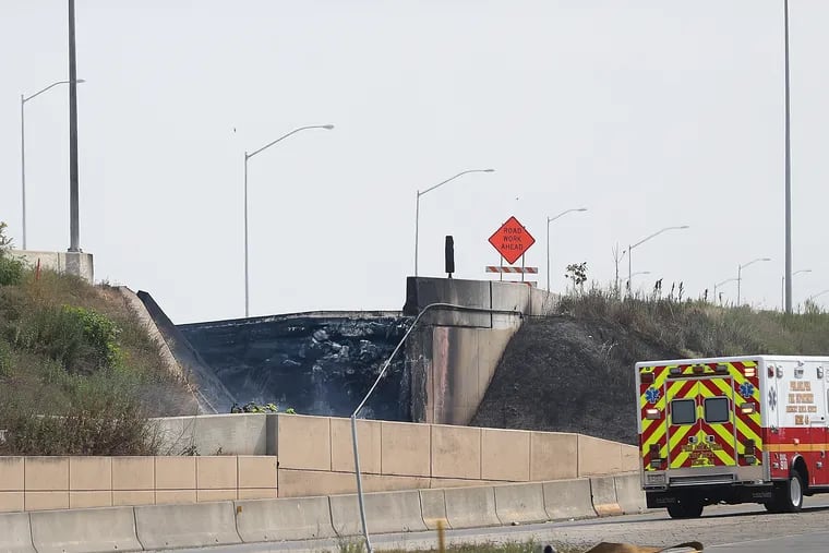A view of the collapsed portion of northbound I-95 near the Cottman Avenue exit in Philadelphia, Pa. on Sunday, June 11, 2023.