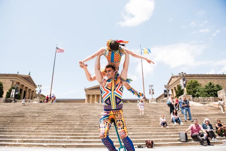 On Tuesday, June 5, Marie-Lee Guibert and Philippe Bélanger, a unicycle duo from Cirque du Soleil, performed a free, 10-minute show in front of the Philadelphia Museum of Art. It was one of four performance locations across the city. 