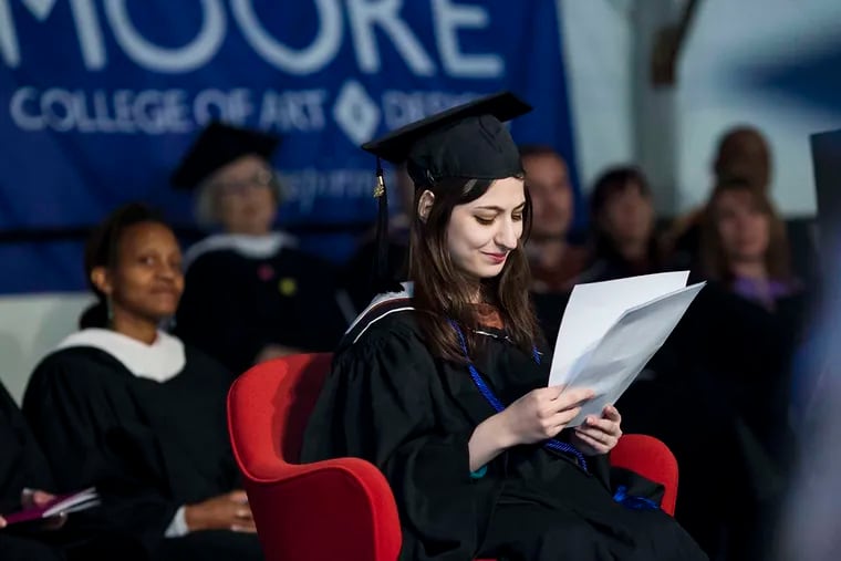 Maria Sweeney, who spoke at her Moore College graduation, has not let Bruck syndrome keep her from achieving her goals.
