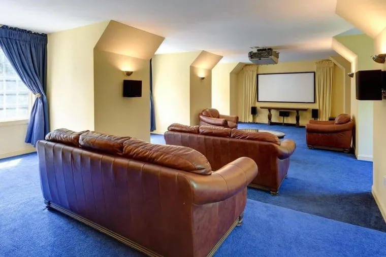 Home theaters, such as this one at 313 Bowers Lane, Media, are a great place to take in a Super Bowl, especially when your team is playing.