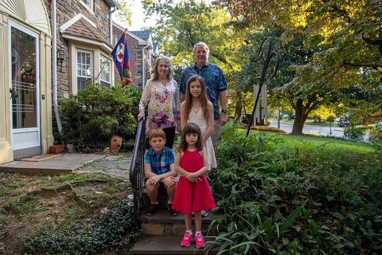 Jim and Joan Gardner with the grandchildren they have been raising since the kids' father died: April, 7, Kyleigh, 10, and Tyler, 13. The Lansdowne, Pa., grandparents are teaching the kids at home due to the pandemic closing schools in their Delaware County district.