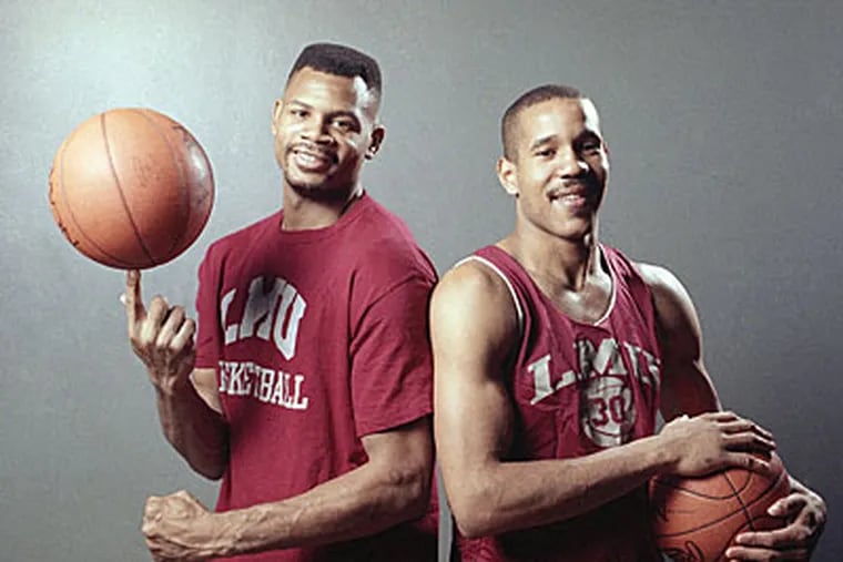 Bo Kimble, right, founded a heart disease awareness agency, in honor of his former teammate, Hank Gathers. (AP Photo/Douglas C. Pizac)