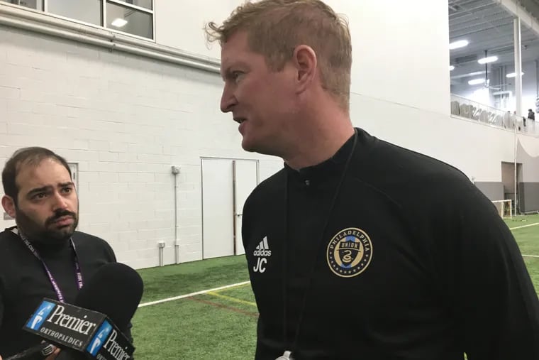 Philadelphia Union manager Jim Curtin speaks with the media on the opening day of preseason training, January 20, 2020.