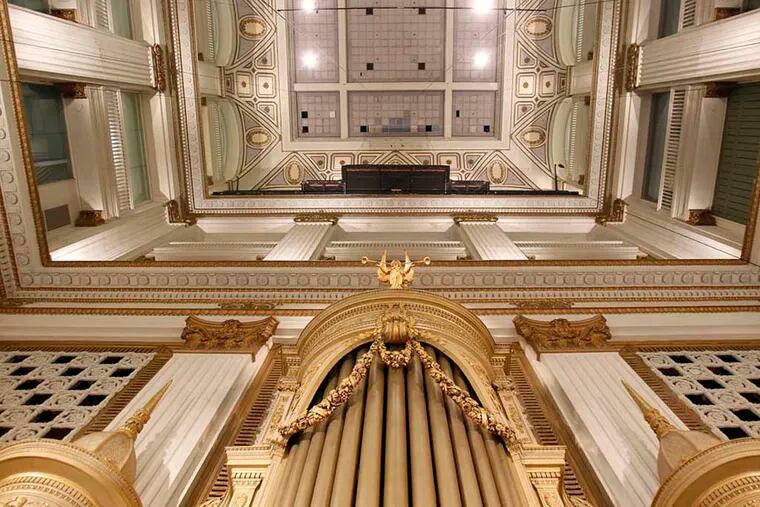 The decorative portion of the Wanamaker Organ at Macy's in Philadelphia during a preview tour for the Philly Open House tours on April 29, 2013. ( DAVID MAIALETTI  / Staff Photographer )