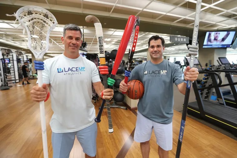 Tad Doyle (left) and Jay Ciccarone, founders of LaceUp — thin, tubular, bendable, foam-based weights they designed for lacrosse sticks and are now also marketing for baseball and swimming, among other sports, and even physical therapy.