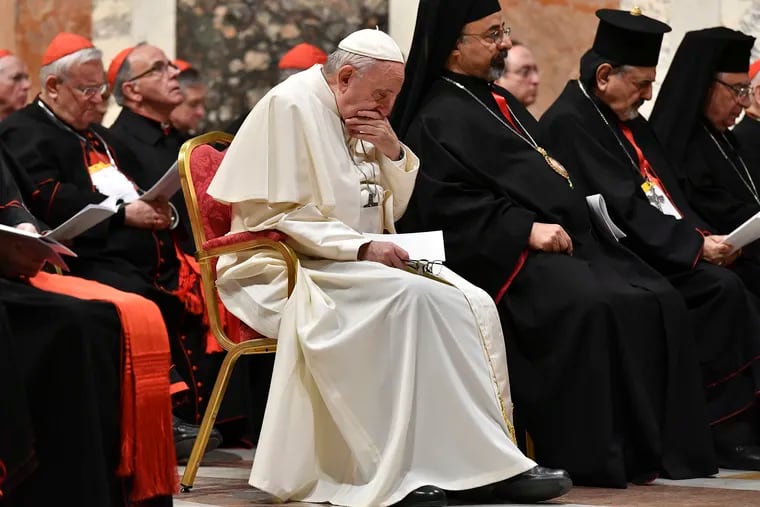 Pope Francis attends a penitential liturgy at the Vatican on Feb. 23, 2019, the conclusion of a four-day summit he convened with leaders of the global church to address the clergy sex abuse crisis. Reforms issued by the Vatican on Thursday resulted from that meeting.