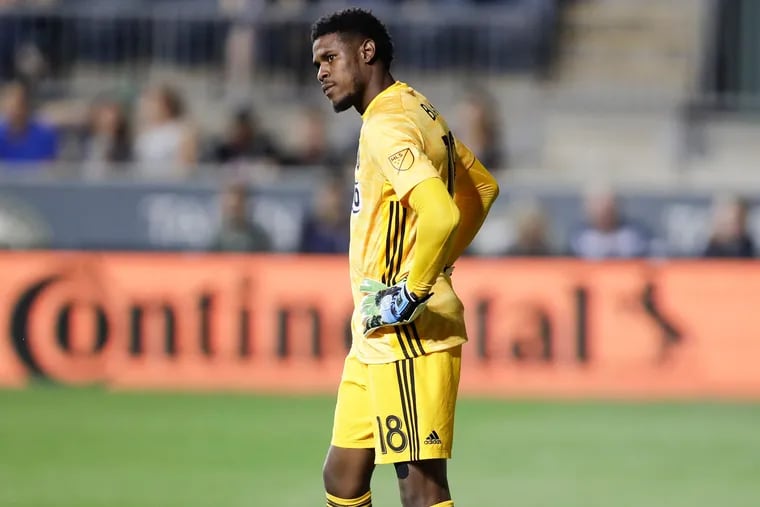 Union goalkeeper Andre Blake against Atlanta United FC in MLS action on Saturday, August 31, 2019 in Chester.