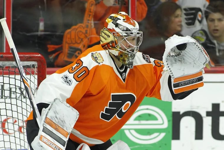 Michal Neuvirth (above) is expected to platoon with Brian Elliott next season at the top of the Philadelphia Flyers’ goalie depth chart.