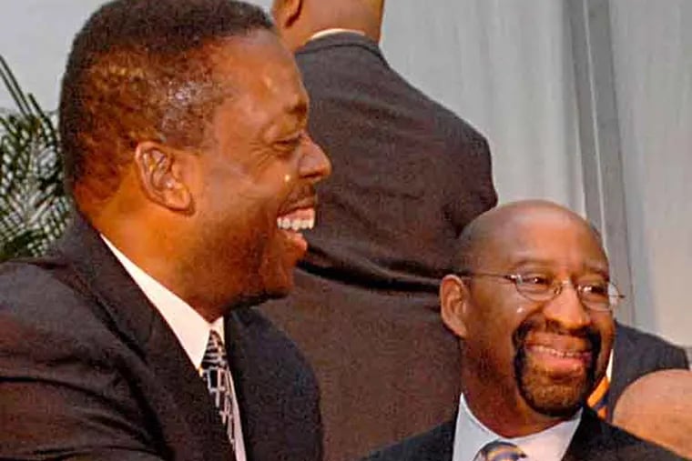 City Council President Darrell Clarke (left) and Mayor Nutter in 2009. (April Saul / Staff Photographer)