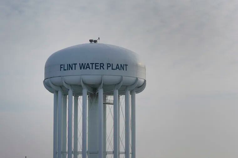 The Flint Water Plant tower in Flint, Mich.