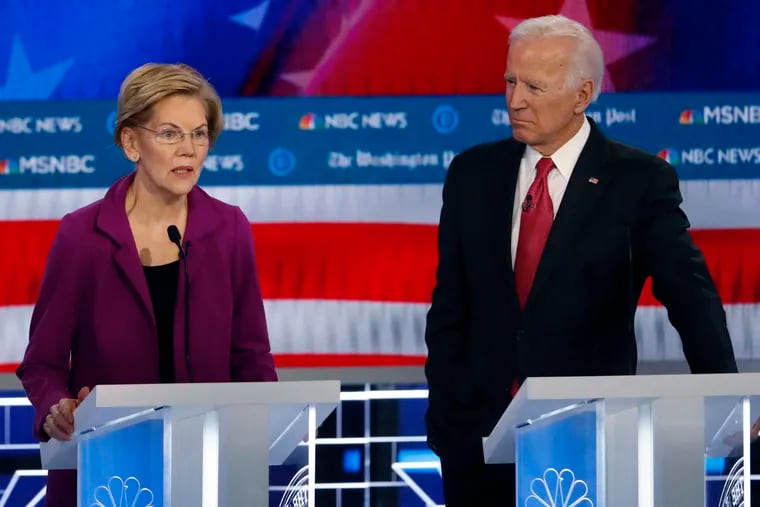 Sen. Elizabeth Warren of Massachusetts and former Vice President Joe Biden during a Democratic presidential primary debate in November in Atlanta.