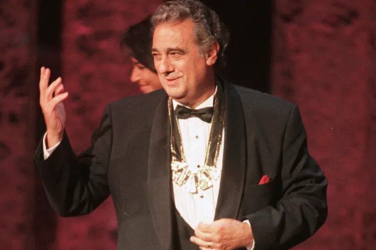 In this Tuesday, Sept. 14, 1999 file photo, Placido Domingo acknowledges the audience after receiving the 1999 Hispanic Heritage Award at the John F. Kennedy Center for the Performing Arts in Washington.