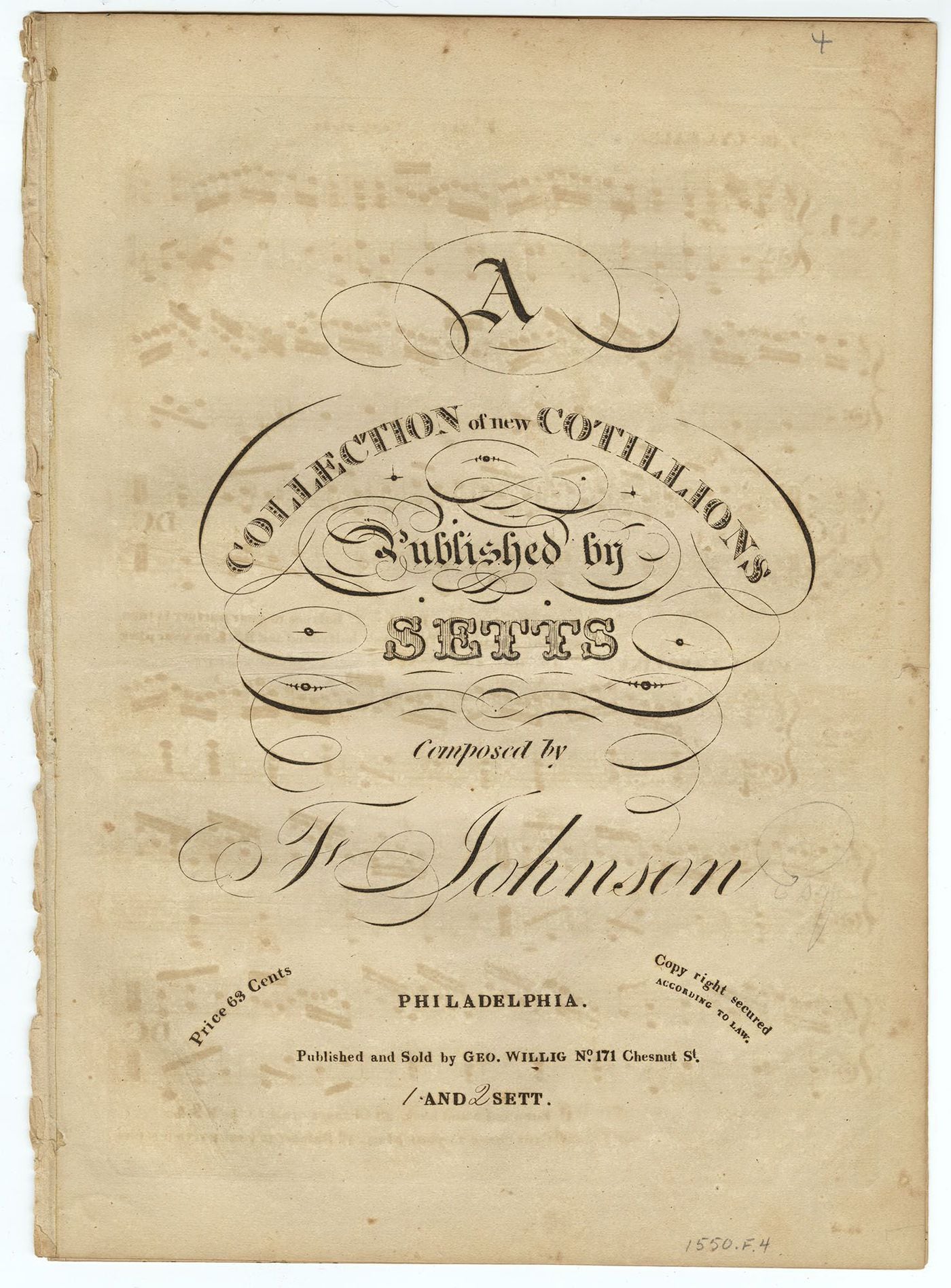 Songsheet from Francis Johnson's "A Collection of New Cotillions"