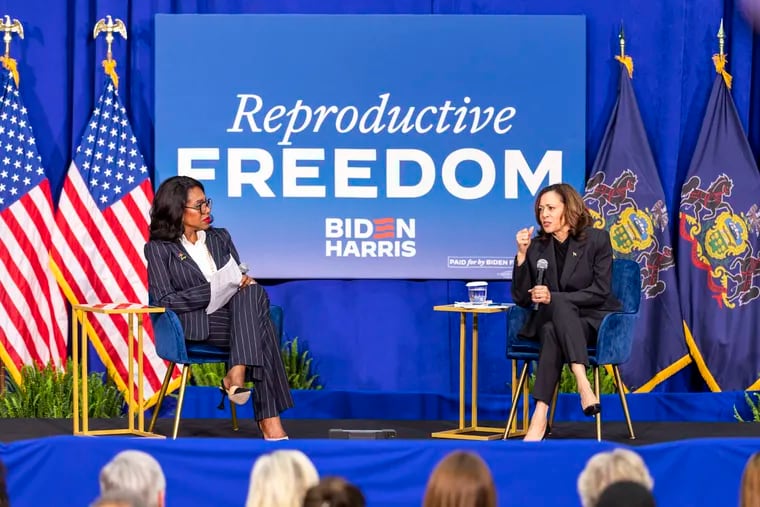 Vice President Kamala Harris is joined by actress and singer Sheryl Lee Ralph, to speak on the stakes of the election for reproductive freedom at Salus University in Elkins Park, Pa., on Wednesday, May 8, 2024.