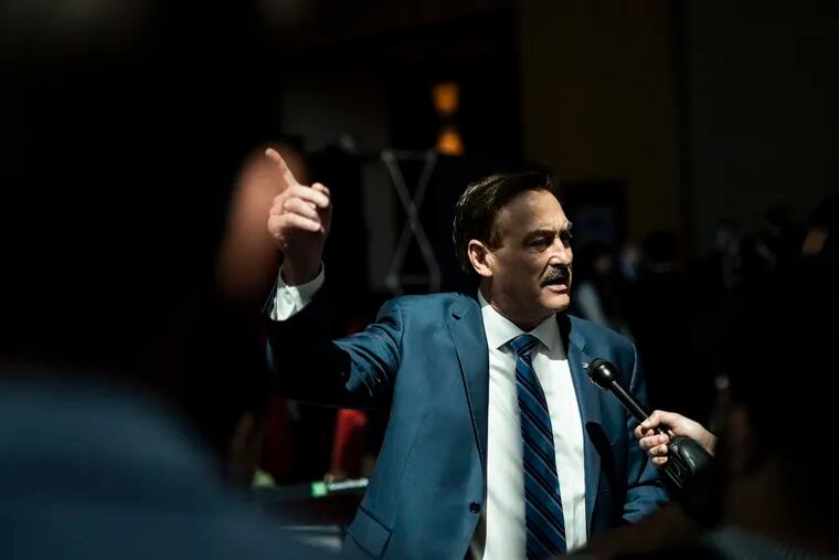 Mike Lindell, CEO of MyPillow, at the 2021 Conservative Political Action Conference in Orlando. Lindell urged his followers to obtain voting records from election offices across the country.