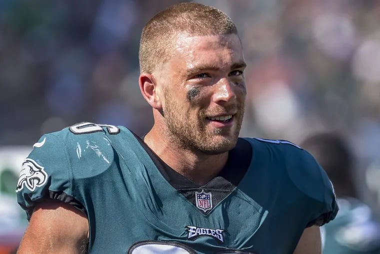 Eagles tight end Zach Ertz along the sidelines after catching a touchdown pass against the Giants on Sept. 24.
