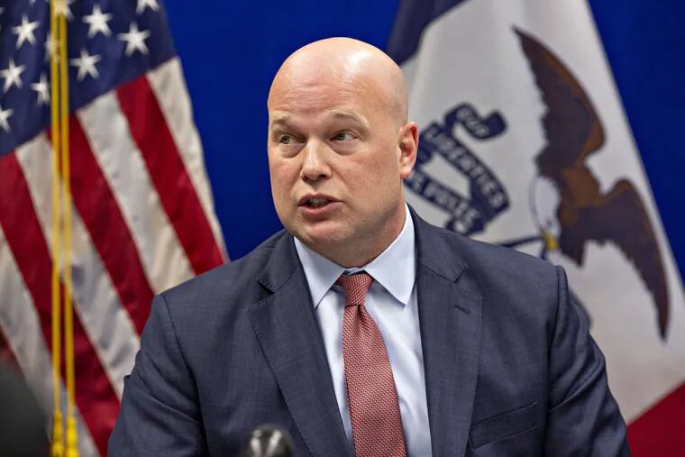 Acting Attorney General Matthew Whitaker, speaks during a meeting with local law enforcement officers in Des Moines on Wednesday.