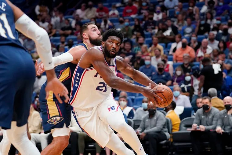 Joel Embiid tied for the team-high with 22 points in the season opener against the Pelicans on Wednesday.