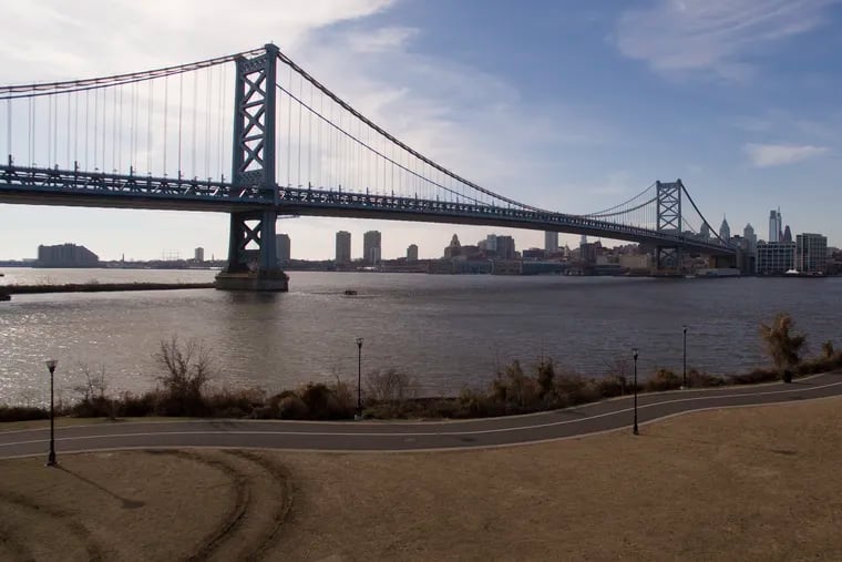 The Ben Franklin Bridge and Delaware River at Cooper's Poynt Park in Camden, N.J. in 2022.