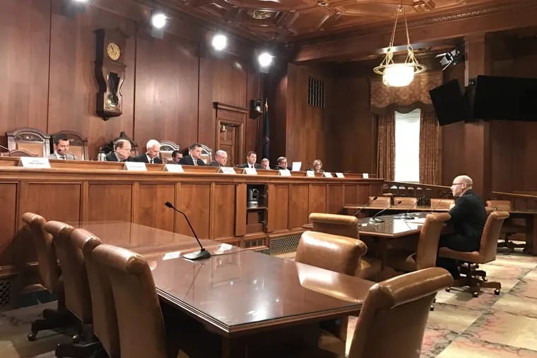 Aaron Marcus of Defender Association of Philadelphia testifies before the Senate Judiciary Committee at the state capitol Monday, Feb. 5, 2018, regarding a bill to replace Pennsylvania’s sex-offender registration law.