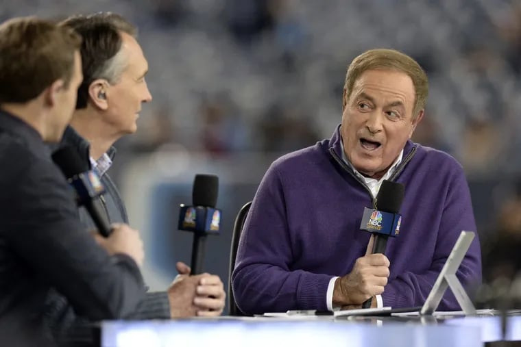 The Eagles will face off against the Cowboys on "Sunday Night Football" for the 11th straight season, with Al Michaels (right) and Cris Collinsworth (center) in the booth calling the game.