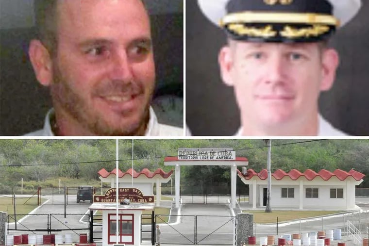 Capt. John Nettleton (right), in charge at the Guantanamo Bay naval station before being reassigned, was having an affair with the wife of Christopher Tur (left), investigators say.