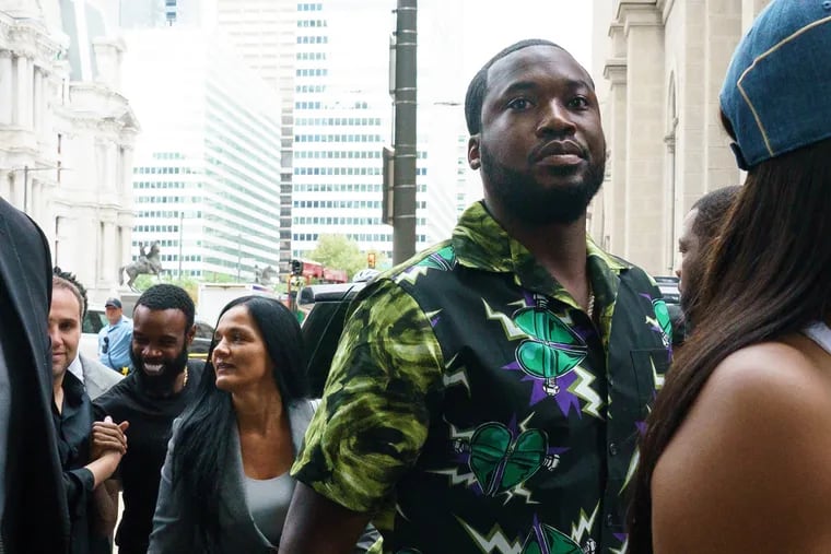 Meek Mill arrives for his hearing at the Stout Criminal Justice Center in Philadelphia on Tuesday, Aug. 27, 2019.