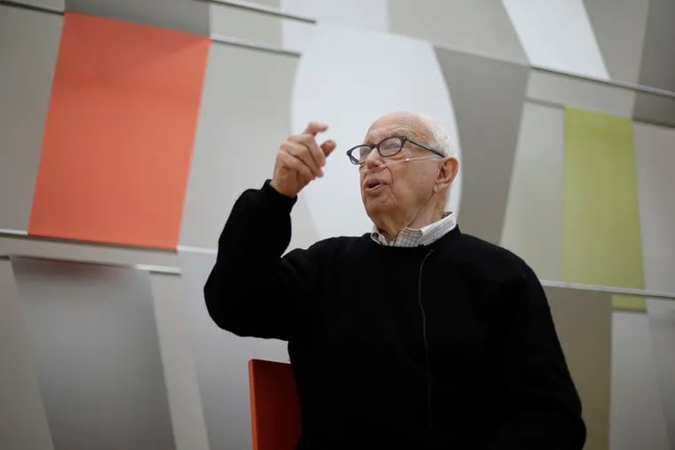 Ellsworth Kelly speaks during a press preview at the The Barnes Foundation Tuesday, April 30, 2013, in Philadelphia.