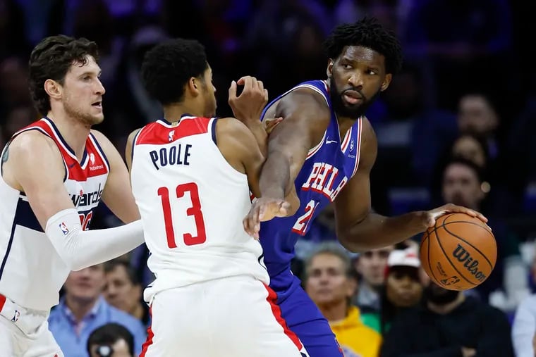 Sixers center Joel Embiid had 34 points in 30 minutes against the Wizards on Monday.