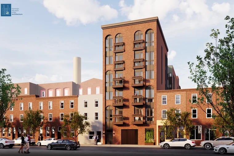 A rendering of the expanded apartment building proposed for 1321-25 N. Fifth St., looking from North Fifth Street.