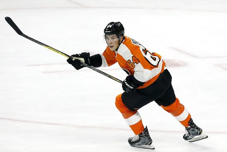 The Flyers’ Nolan Patrick skates against the New York Islanders.