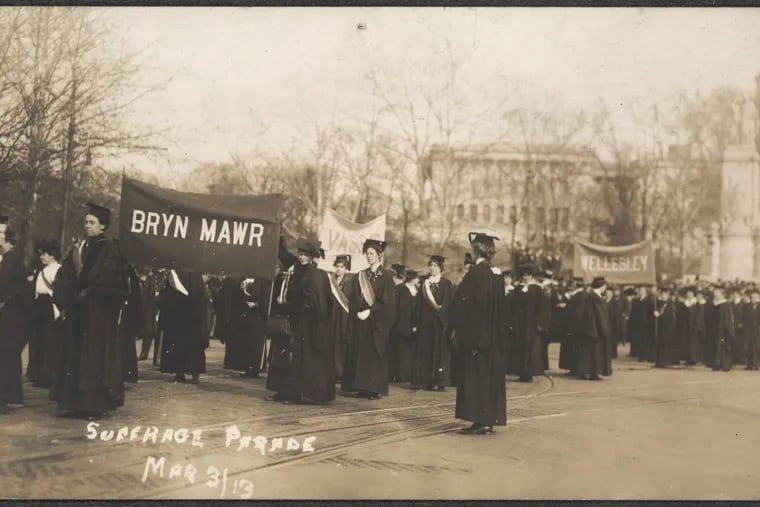 Student brigades from Bryn Mawr and Wellesley gather at the March 3, 1913, suffrage march in Washington, D.C.