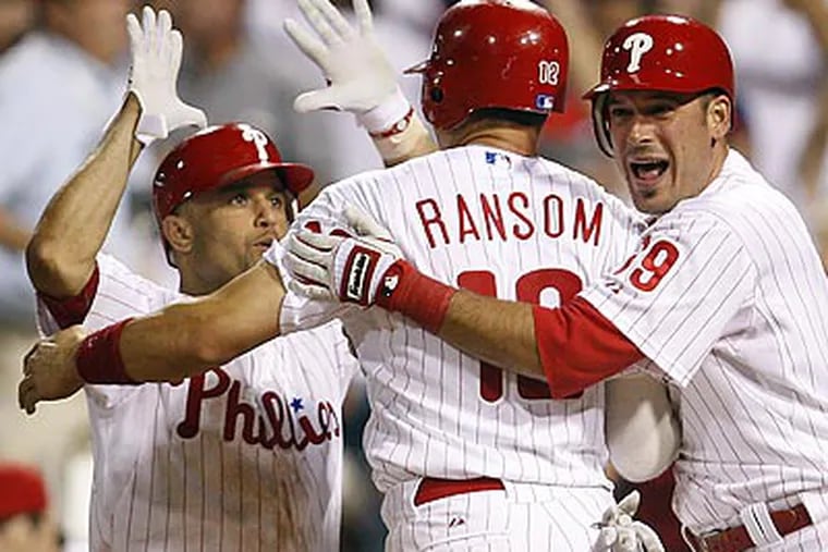 Cody Ransom scored the game-winning run for the Phillies in the bottom of the 11th inning. (David Maialetti / Staff Photographer)
