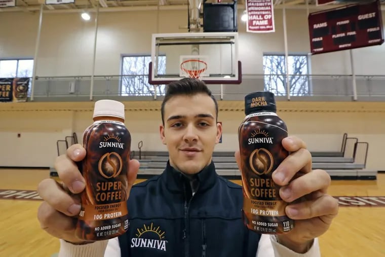 Philadelphia University point guard Jordan DeCicco with his Sunniva Super Coffee in the Gallagher Center Gym last year.