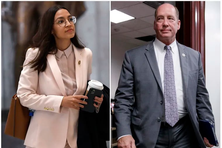 This combo shows Rep. Alexandria Ocasio-Cortez, D-N.Y., left, and Rep. Ted Yoho, R-Fla. A top House Democrat demanded an apology Tuesday from Yoho, who is accused of using a sexist slur after an angry encounter with Ocasio-Cortez.