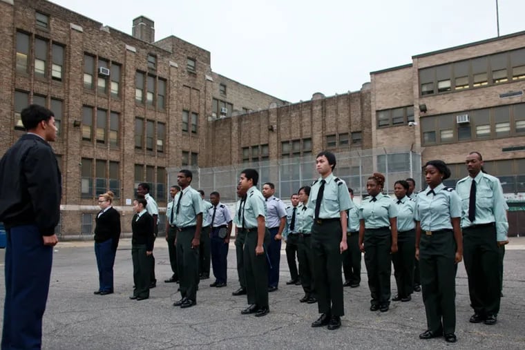 The Junior ROTC class performs drills at Philadelphia Military Academy. (Joseph Kaczmarek / For the Daily News)