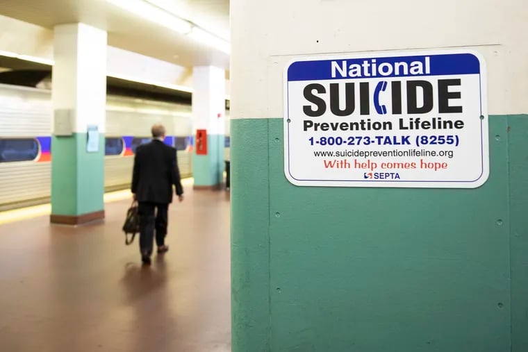 Suicide increases are among the causes cited for the rise in midlife mortality. This sign is posted in Suburban Station in Center City Philadelphia.