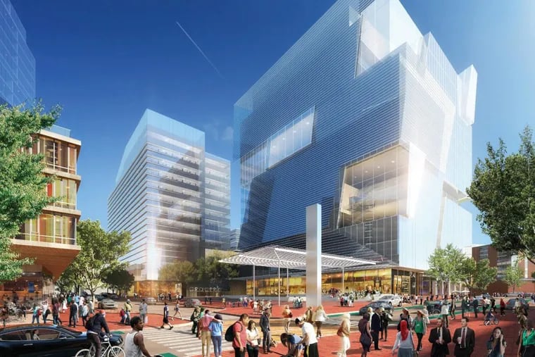 Artist's rendering of part of the uCity Square complex being developed in University City, one of the sites pitched in Philadelphia’s proposal to Amazon.