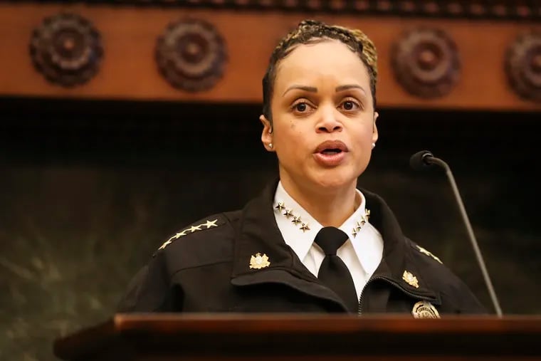 Philadelphia Police commissioner Danielle Outlaw speaks during a news conference announcing some of the Kenney administration’s priorities for the year at City Hall on Jan. 11, 2023.