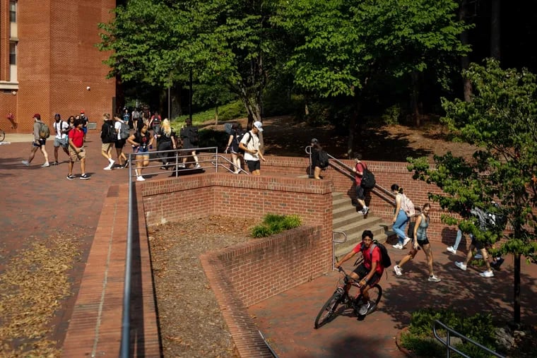 Students on campus at North Carolina State University in Raleigh, N.C., on Sept. 13, 2021.