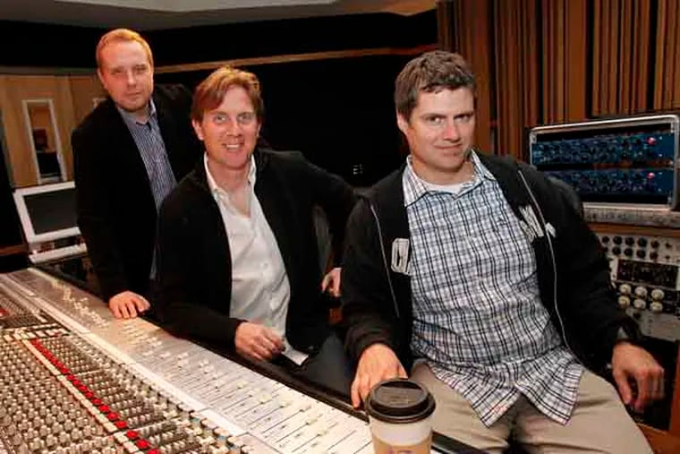 From right are Tommy Joyner founder of Milkboy Recording Studio along with partners, Jamie Lokoff, (center) and Bill Hanson at studio at 413 N. 7th St. in Philadelphia on Thursday, April 25, 2013. ( ALEJANDRO A. ALVAREZ / STAFF PHOTOGRAPHER )