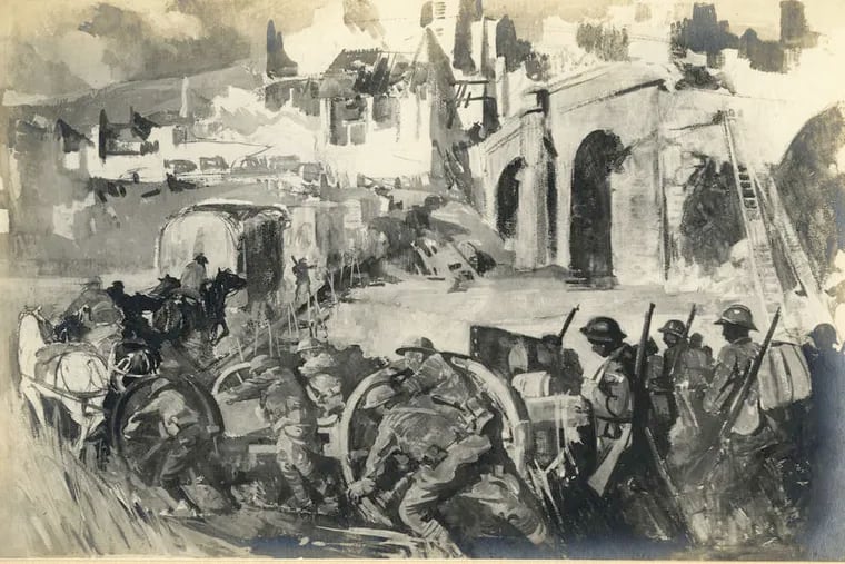 &quot;3rd Division Crossing the Marne, July 19-31, 1918, a lithograph, by Harding.