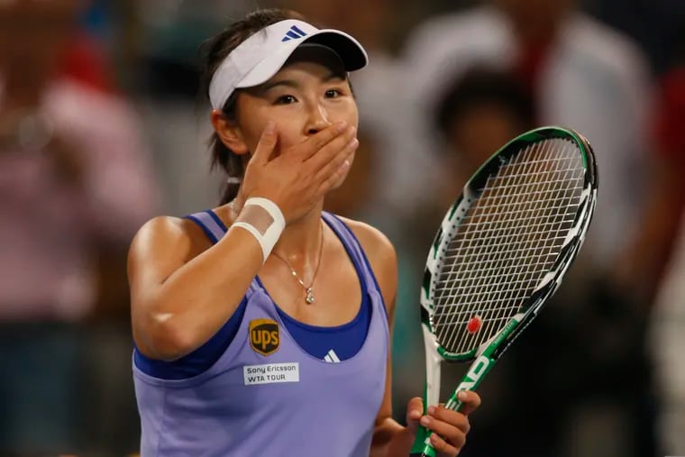 Chinese tennis player Peng Shuai reacts during a tennis match in Beijing on Oct. 6, 2009. When Peng disappeared from public view this month after accusing a senior Chinese politician of sexual assault, it caused an international uproar. But back in China, Peng is just one of several people, activists and accusers alike, who have been hustled out of view, charged with crimes or trolled and silenced online for speaking out about the harassment, violence and discrimination women face every day.