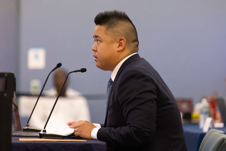 Peng Chao, chief of the charter office, presents on Franklin Towne Charter School last August. He said Tuesday the office “understands the importance of being held accountable for establishing authorizing practices that are both compliant with applicable laws and implemented consistently.”