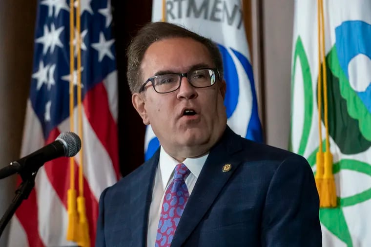 In this Sept. 19, 2019, photo, Environmental Protection Agency administrator Andrew Wheeler speaks about President Donald Trump's decision to revoke California's authority to set auto mileage standards stricter than those issued by federal regulators, at EPA headquarters in Washington.